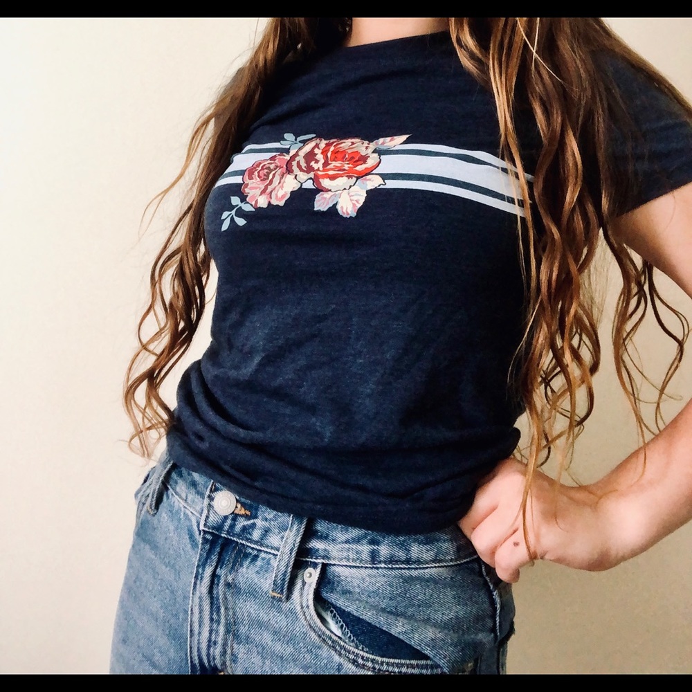 Navy blue with rose  T-shirt